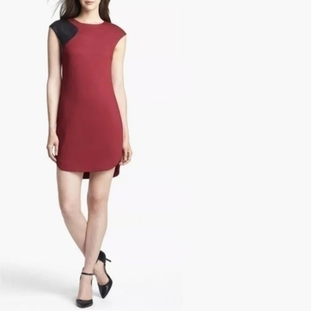 Trina Turk NWT Women's Stretch Ponte Knit Sheath Dress with Faux Leather Detail